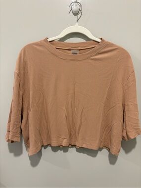 Kittenish Cropped Ribbed Short-Sleeve Top - Tan